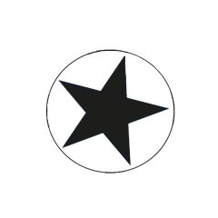 Etiket rund med stjerne blank sort