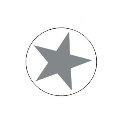 Etiket rund med stjerne mat i sølv